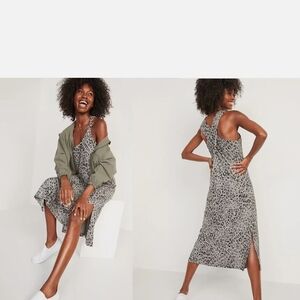 Old Navy Gray Leopard Print Midi Dress